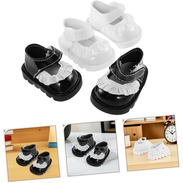 KOMBIUDA Mini Scarpe da Bambola in Pizzo Floreale 2 Paia per Bambine 20 cm