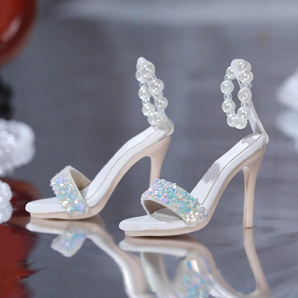 High-Heel-Sandalen für 1:4-Puppen – elegante Harzschuhe TTETTZ weiß