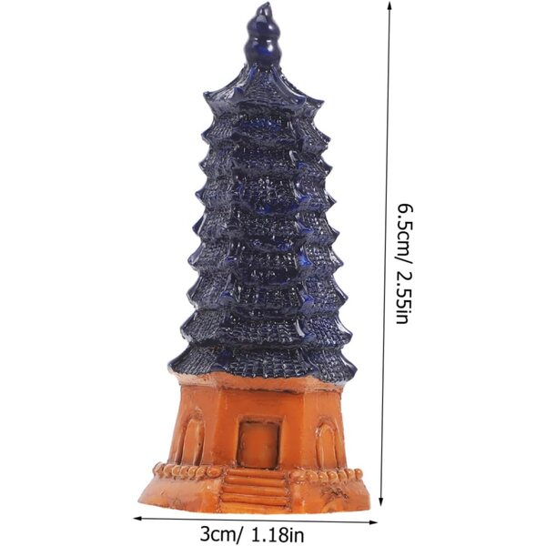 Chinesische Turmdekoration aus kleinem blauem Kunstharz für Garten und Zuhause, 6,5 x 3 cm
