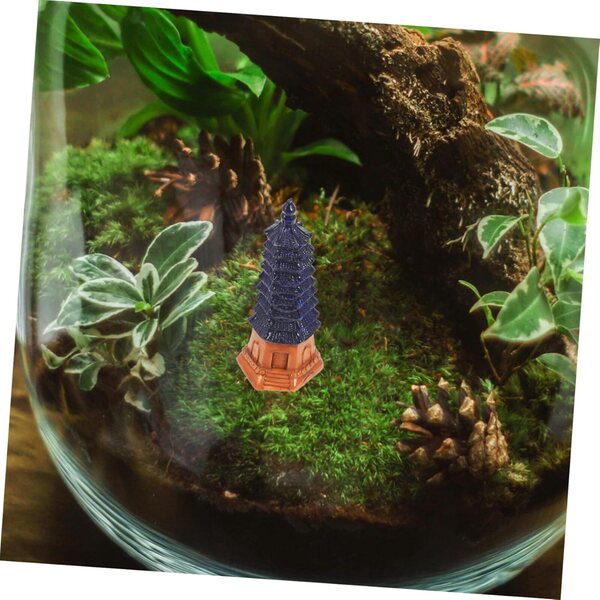 Chinesische Turmdekoration aus kleinem blauem Kunstharz für Garten und Zuhause, 6,5 x 3 cm