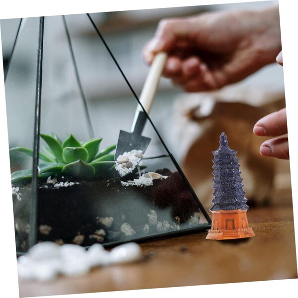 Chinesische Turmdekoration aus kleinem blauem Kunstharz für Garten und Zuhause, 6,5 x 3 cm