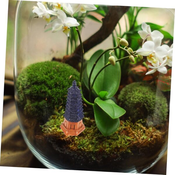 Chinesische Turmdekoration aus kleinem blauem Kunstharz für Garten und Zuhause, 6,5 x 3 cm