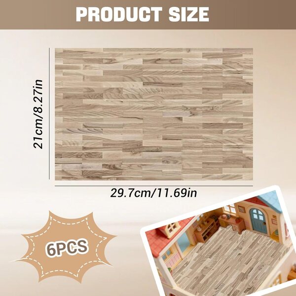 Adesivi Pavimento per Casa delle Bambole Scala 1:12 6 Fogli Stile Naturale 29,7x21cm