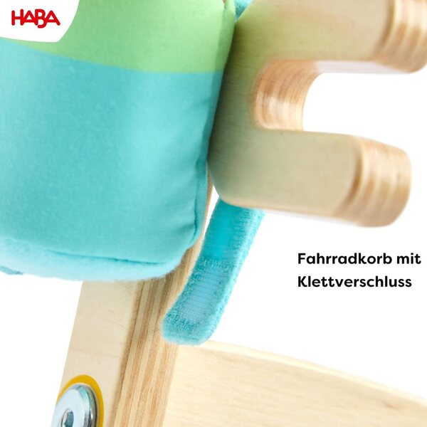HABA Holzfahrrad Lian mit Puppe, Helm und Korb, sicheres Doppelrad