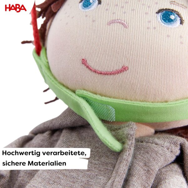 HABA Holzfahrrad Lian mit Puppe, Helm und Korb, sicheres Doppelrad