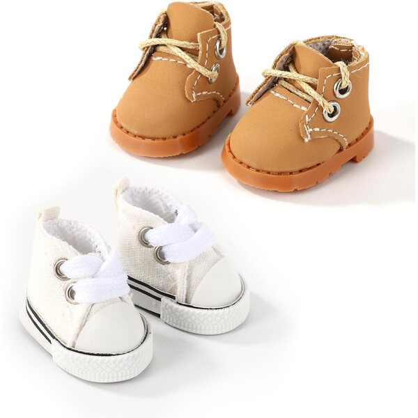 Mini scarpe da bambola Lyreh: 2 paia stivali PU e sneakers tela per bambole 15-17 cm