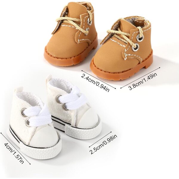 Mini scarpe da bambola Lyreh: 2 paia stivali PU e sneakers tela per bambole 15-17 cm