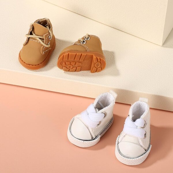 Mini scarpe da bambola Lyreh: 2 paia stivali PU e sneakers tela per bambole 15-17 cm