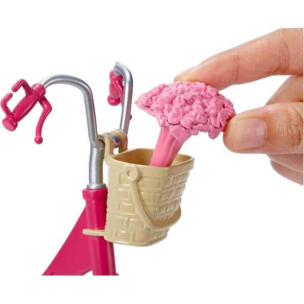 Barbie-Fahrrad für Puppen mit Helm und mehrfarbigem Zubehör, Spielzeug für 3+ Jahre