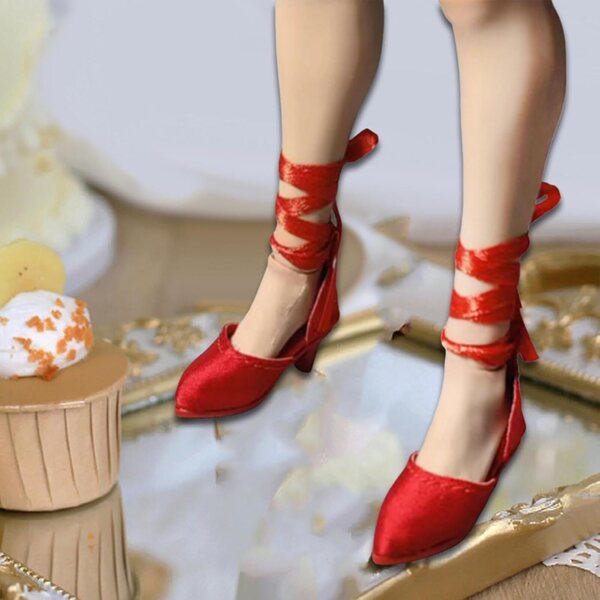 Elegante rote Schuhe mit Schnürsenkeln für 1/6 Puppen aus Kunstleder und Wildleder