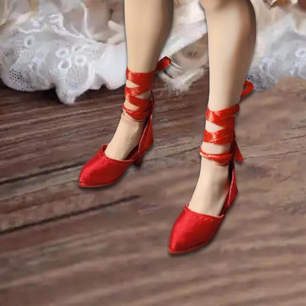 Elegante rote Schuhe mit Schnürsenkeln für 1/6 Puppen aus Kunstleder und Wildleder