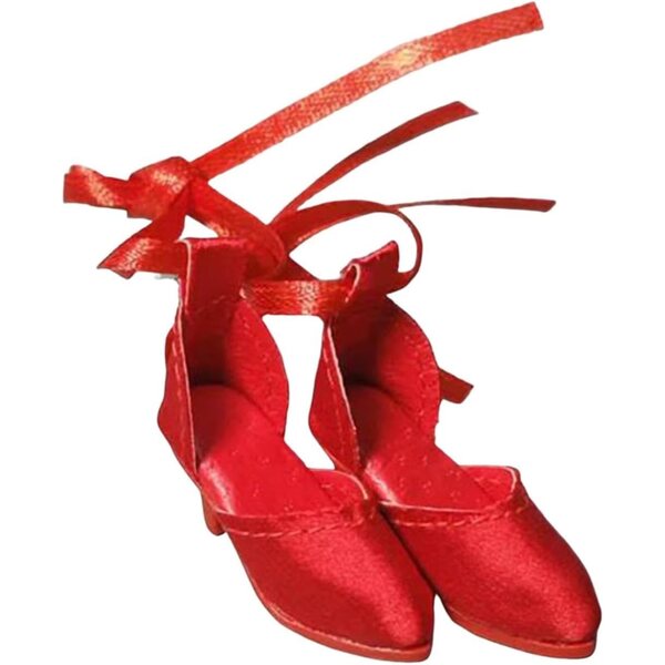 1/6 Puppenschuhe mit hohem Absatz und Schnürsenkeln aus rotem Kunstleder für Sammlungen