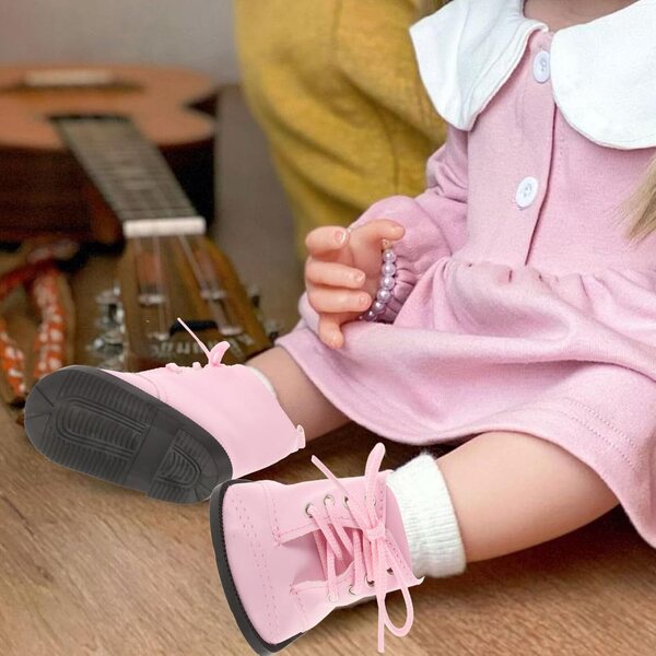 Beaupretty Miniaturstiefel für 18-Zoll-Puppen – detaillierte rosa PU-Schuhe