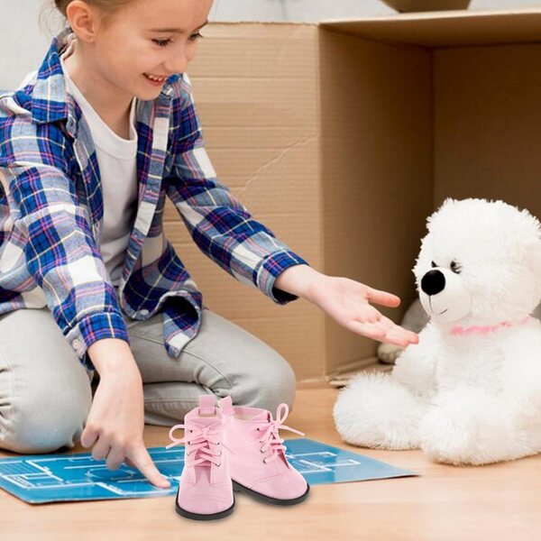 Beaupretty Miniaturstiefel für 18-Zoll-Puppen – detaillierte rosa PU-Schuhe
