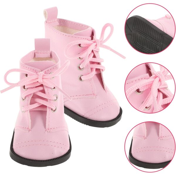 Beaupretty Miniaturstiefel für 18-Zoll-Puppen – detaillierte rosa PU-Schuhe