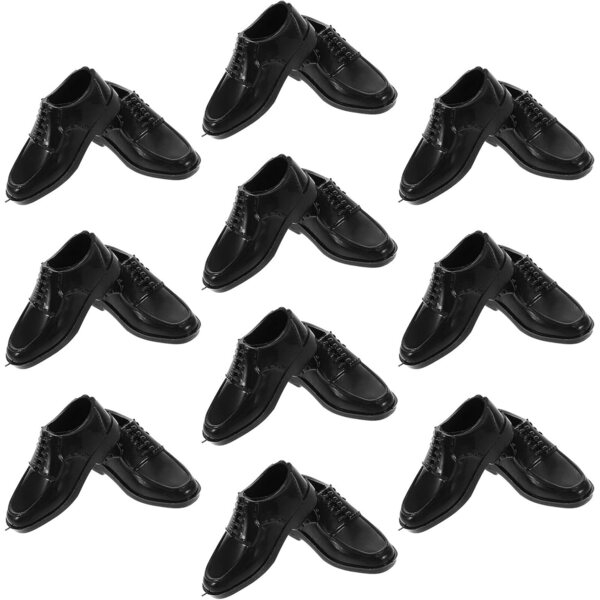 10 Paar 1/6 schwarze Herren-Miniaturschuhe für Puppenhäuser und Actionfiguren