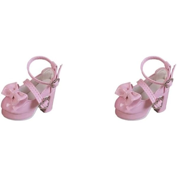 2 Set Scarpe Tacco Alto Scala 1/4 per Bambole Femminili con Fiocco Rosa 5x2,2 cm