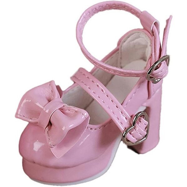 2 Set Scarpe Tacco Alto Scala 1/4 per Bambole Femminili con Fiocco Rosa 5x2,2 cm