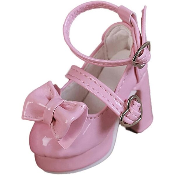 2 Set Scarpe Tacco Alto Scala 1/4 per Bambole Femminili con Fiocco Rosa 5x2,2 cm