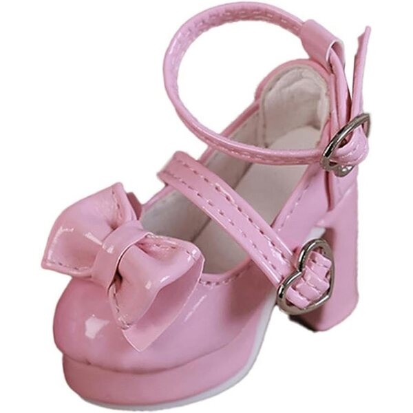 2 Set Scarpe Tacco Alto Scala 1/4 per Bambole Femminili con Fiocco Rosa 5x2,2 cm