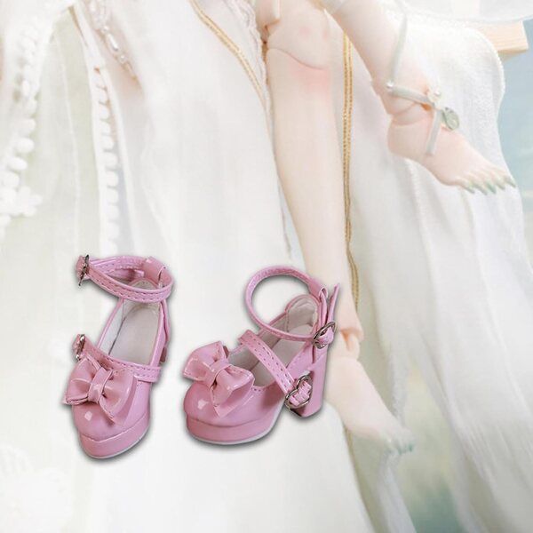 2 Set Scarpe Tacco Alto Scala 1/4 per Bambole Femminili con Fiocco Rosa 5x2,2 cm