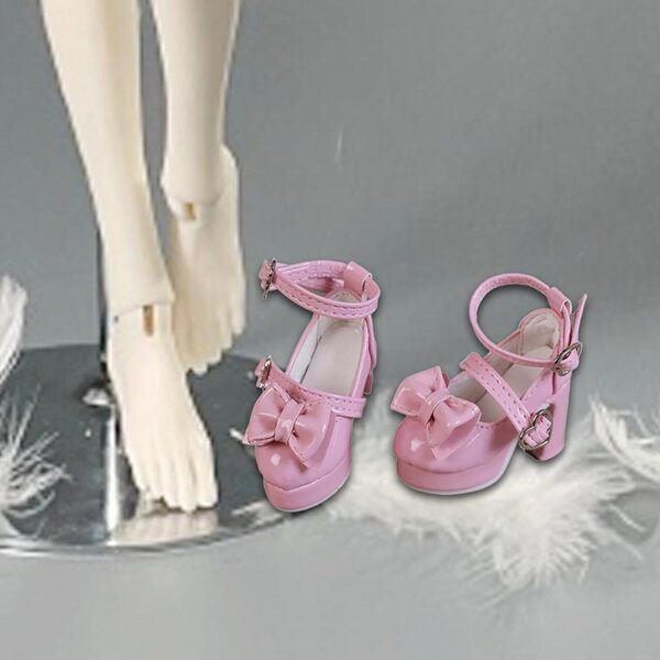 2 Set Scarpe Tacco Alto Scala 1/4 per Bambole Femminili con Fiocco Rosa 5x2,2 cm