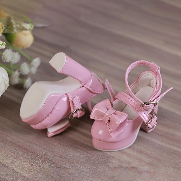 2 Set Scarpe Tacco Alto Scala 1/4 per Bambole Femminili con Fiocco Rosa 5x2,2 cm