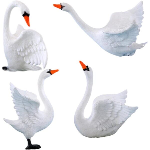 ERINGOGO Set 4 Mini Statuette a Forma di Cigno per Decorazione Giardino e Bonsai