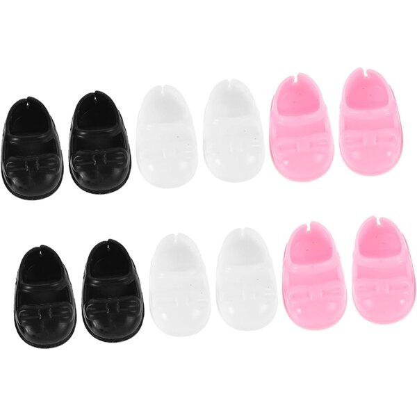 WOONEKY Set 6 Paia Mini Scarpe Piatte in Plastica per Bambole, Accessori Decorativi