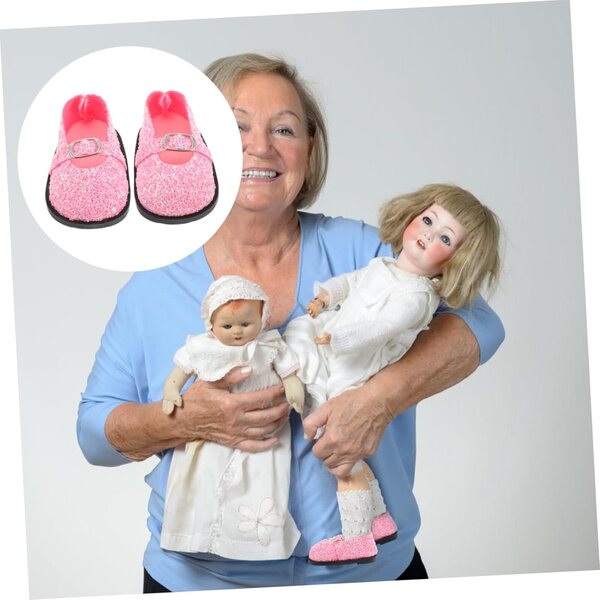 Rosa Paillettenschuhe für Miniaturpuppen, vielseitiges Bastelzubehör