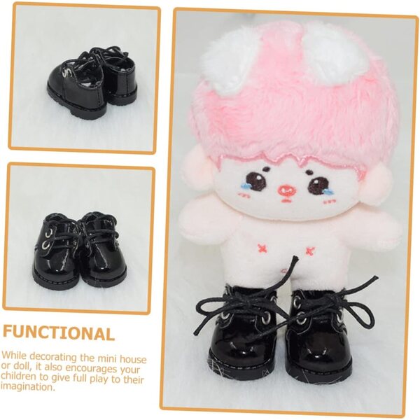 YARNOW Mini Scarpe da Bambola in Peluche 20cm Set 2 Paia Nero Bianco Decorazione Creativa