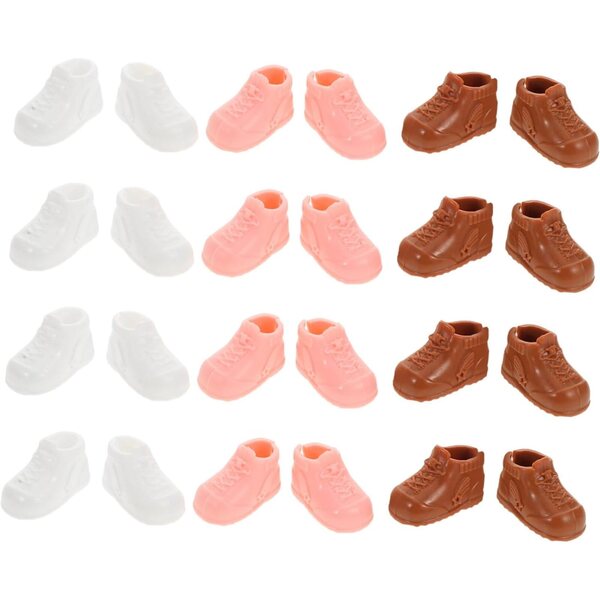 12 Paar Miniaturschuhe für BJD 17 cm – hohe Sneakers und bezaubernde Stiefeletten