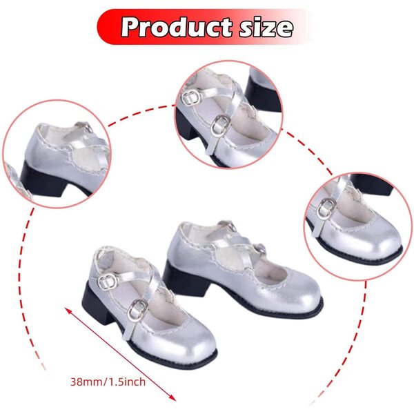 1/6 PU-Puppenschuhe mit niedrigem Absatz, silberfarben, langlebige Modeaccessoires