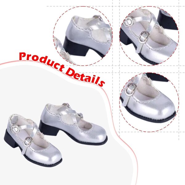 1/6 PU-Puppenschuhe mit niedrigem Absatz, silberfarben, langlebige Modeaccessoires