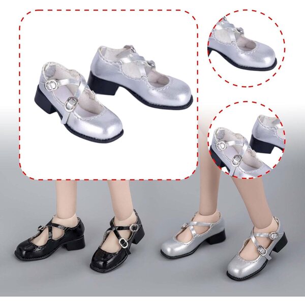 1/6 PU-Puppenschuhe mit niedrigem Absatz, silberfarben, langlebige Modeaccessoires