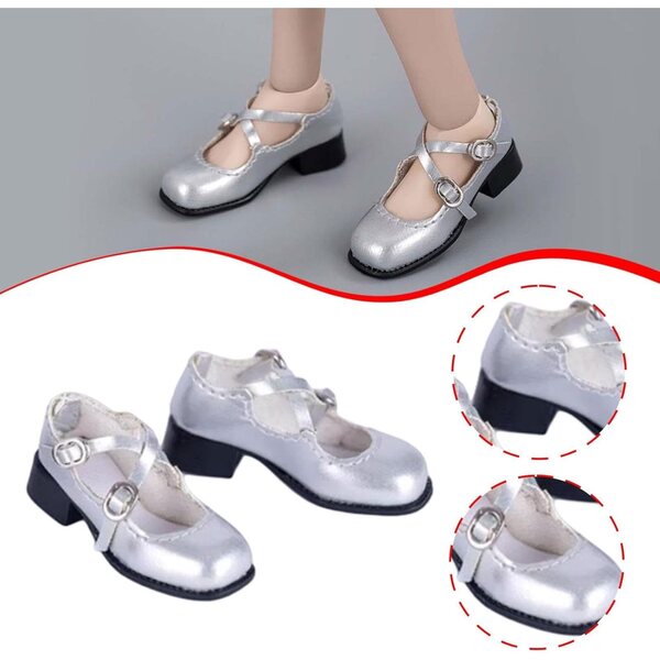 1/6 PU-Puppenschuhe mit niedrigem Absatz, silberfarben, langlebige Modeaccessoires