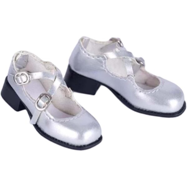 1/6 PU-Puppenschuhe mit niedrigem Absatz, silberfarben, langlebige Modeaccessoires