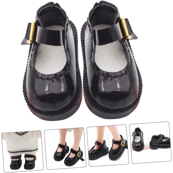 Beaupretty Mini schwarze PU-Schuhe für Puppen und DIY-Dekorationen, 3,2 x 1,8 x 1,5 cm