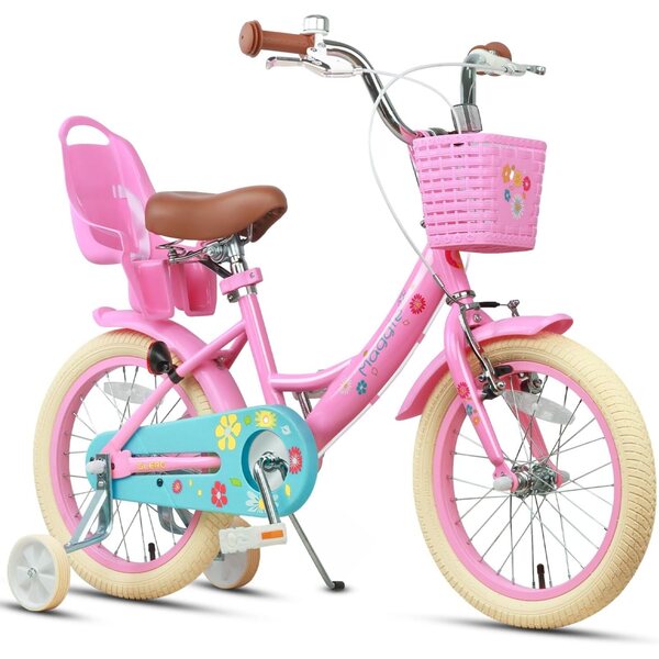 Glerc Maggie 16" Mädchenfahrrad mit Korb, Klingel und Stabilisatoren