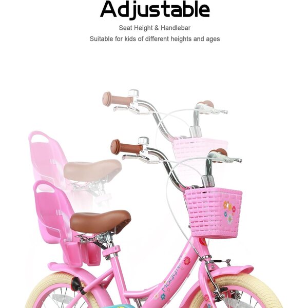 Glerc Maggie 16" Mädchenfahrrad mit Korb, Klingel und Stabilisatoren