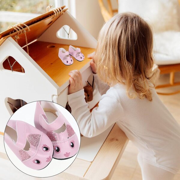 Vaguelly Mini rosa PU-Schuhe 6,7 x 3,5 cm, dekoratives Zubehör für 18-Zoll-Puppen