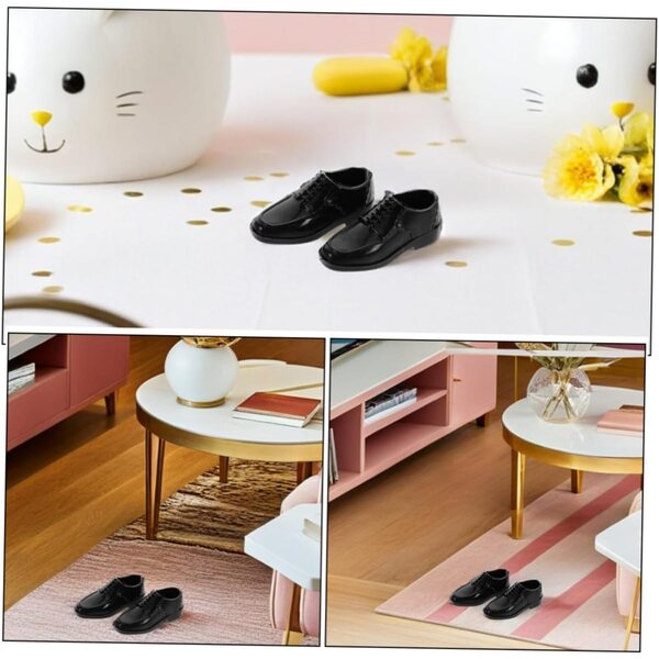 iplusmile 12 Paar schwarze Miniaturschuhe für 11-Zoll-Puppen, Feenhäuser und Mikrolandschaften