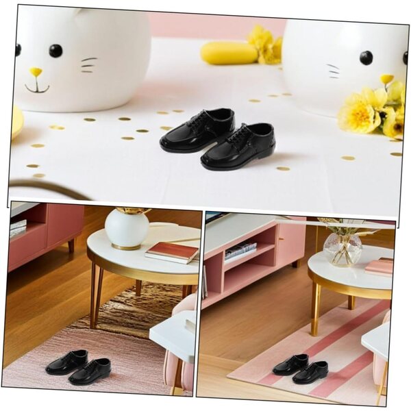 12 Paar schwarze Miniaturschuhe für Puppen, Zubehör für Zuhause und Handwerk