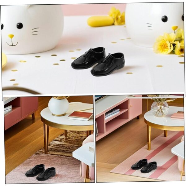 WOONEKY 12 Paia Mini Scarpe Nere per Casette da 11 Pollici - Accessori Miniatura Realistici