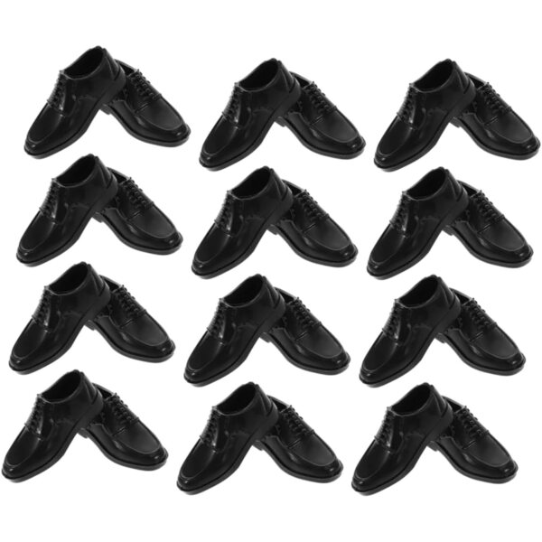 12 Paar schwarze Miniaturschuhe für 11-Zoll-Puppen, DIY-Dekorationen