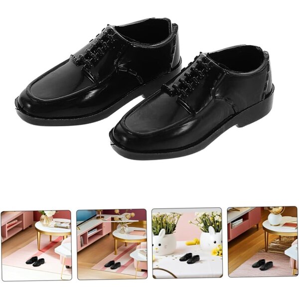 12 Paar schwarze Miniaturschuhe für 11-Zoll-Puppen, DIY-Dekorationen