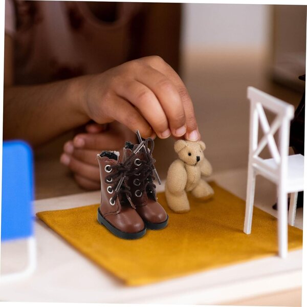 LABRIMP Miniatur-Leinwandschuhe für Puppen 30 cm – 2 Stück, brauner niedriger Absatz