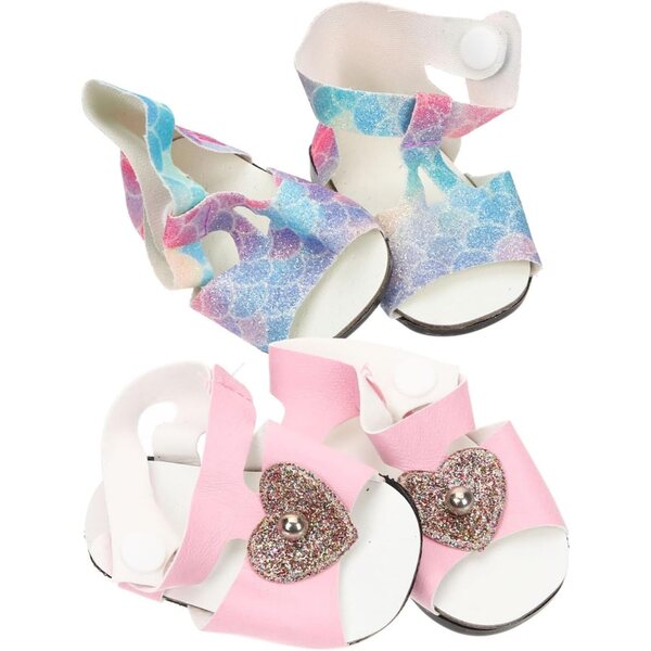 2 Paia Mini Scarpe per Bambole in Plastica Resistenti e Decorative - Set Blu e Rosa