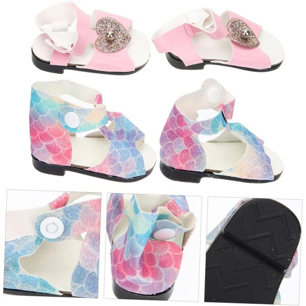 2 Paia Mini Scarpe per Bambole in Plastica Resistenti e Decorative - Set Blu e Rosa