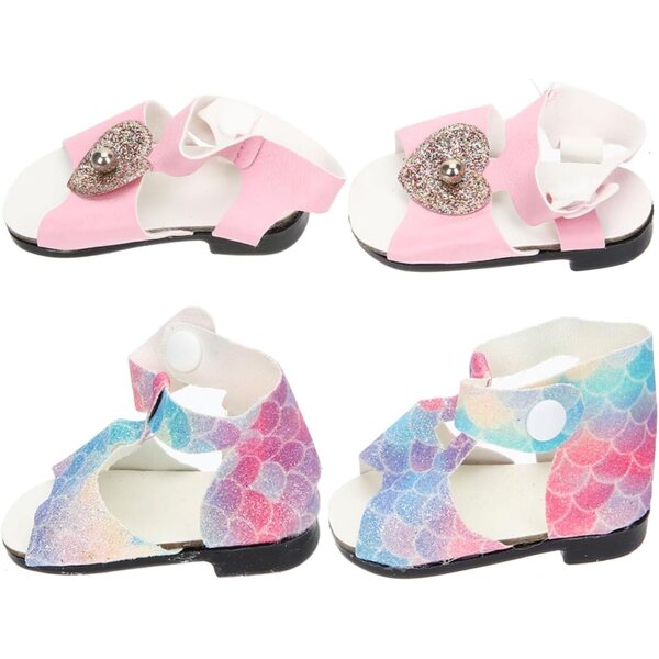 2 Paia Mini Scarpe per Bambole in Plastica Resistenti e Decorative - Set Blu e Rosa